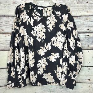 Maurices Large Black Floral Long Sleeve Blouse Keyhole